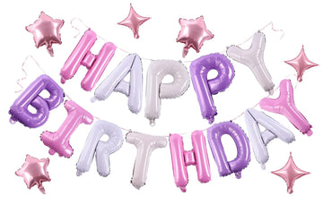 Birthday Banner, 3D Mylar Foil Happy Birthday Balloons, 24Pcs Birthday Party Decorations With 6Pcs Star Balloons For Kids Girls