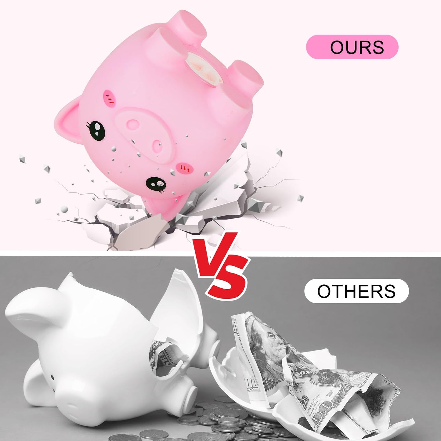 Piggy Bank For Kids Girls, Unbreakable Money Saving Bank With Flower Alphbet Sticker To Diy Piggy Money Bank