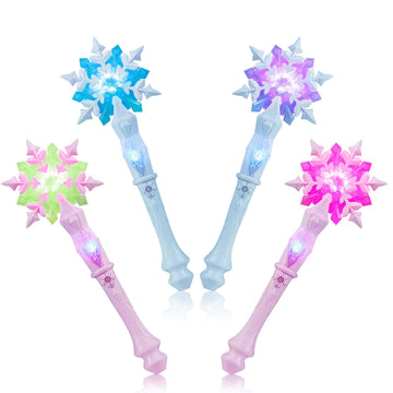 Enrichfun Light Up Frozen Snowflake Wand With Sound, Motion Sensitive Magic Princess Toys For Kids Girls Party Favors 4 Pieces,