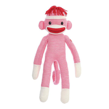 Plushland Adorable Sock Monkey, The Original Traditional Hand Knitted Stuffed Animal Toy Gift-For Kids, Babies, Teens, Girls And Boys Baby Doll Present Puppet 20 Inches (New Pink)
