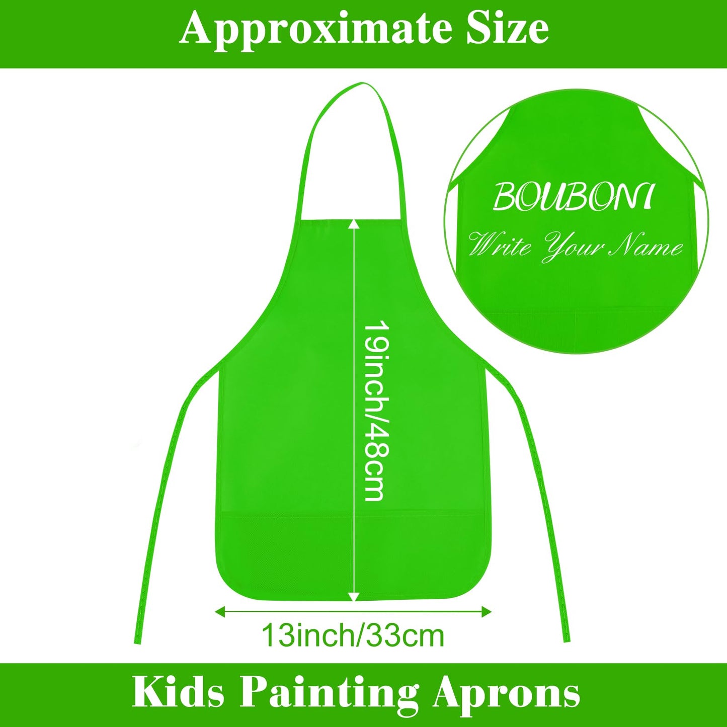 BOUBONI 12 Pieces Green Kids Painting Aprons Kids Art Aprons with 2 Roomy Pockets Kids Aprons for Art Painting Activity Kitchen