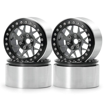 RCLIONS 2.2inch Beadlock Wheels Rims 35mm for 1/10th Scale RC Rock Crawler Model Car -Pack of 4 (Titanium Color)