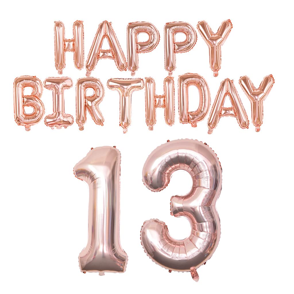 Happy Birthday Balloon Banner 40 Inch 13 Balloon Number 16 Inch Happy Birthday Letters Balloons Rose Gold Foil Mylar Balloons Fo