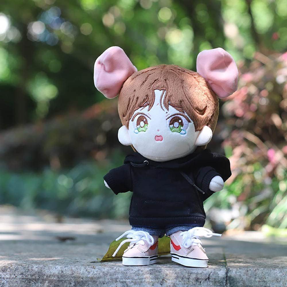 Niannyyhouse Black Hoodies With Pocket Dark Blue Jeans 7.8In(20Cm) Plush Humanoid Stuffed Doll Clothes (Black)