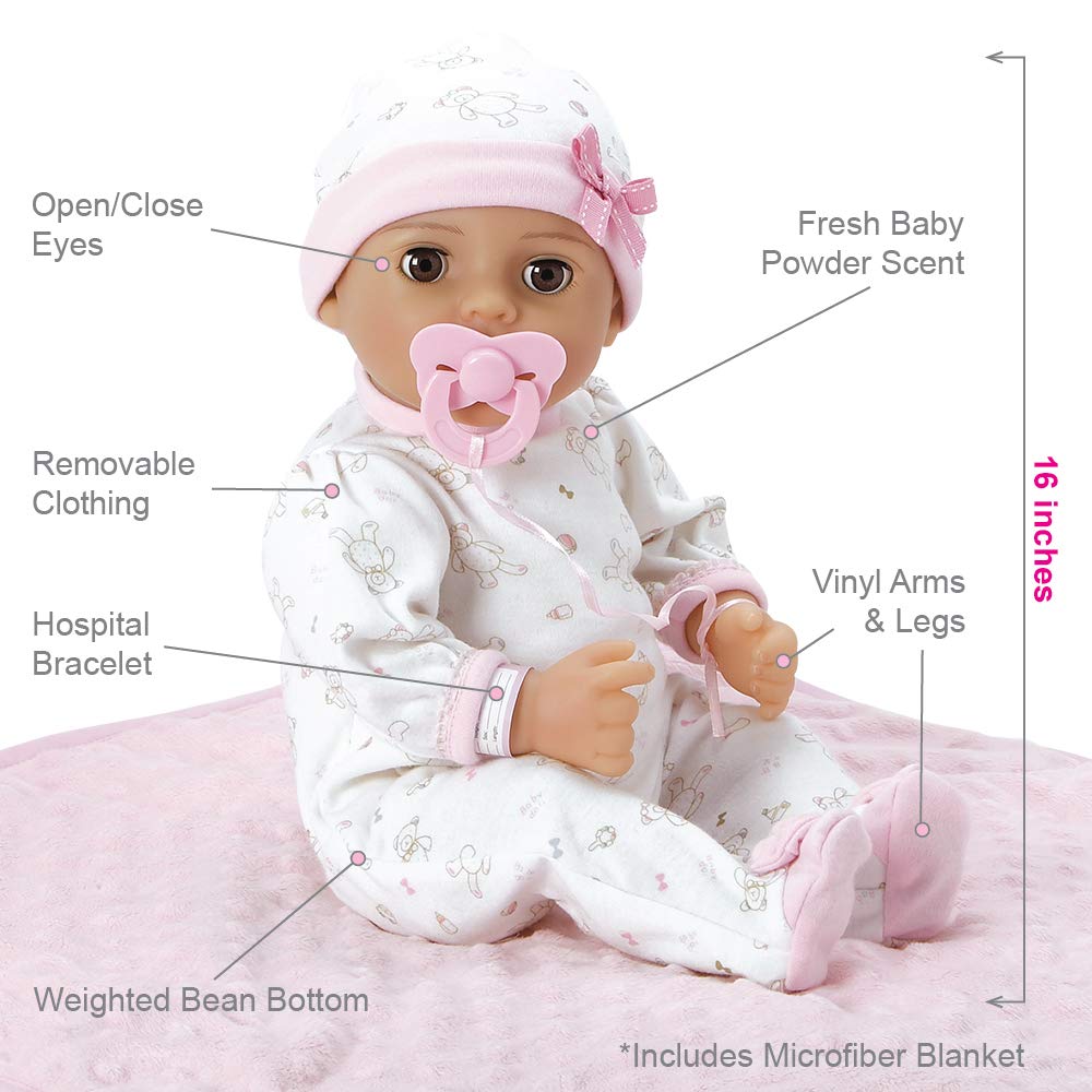 Adora Adoption Babies Collection, 16” Baby Doll With Complete 9-Piece Accessories Includes: Pacifier, Hospital Bracelet, Diaper And More! Birthday Gift For Ages 3+ - Baby Precious