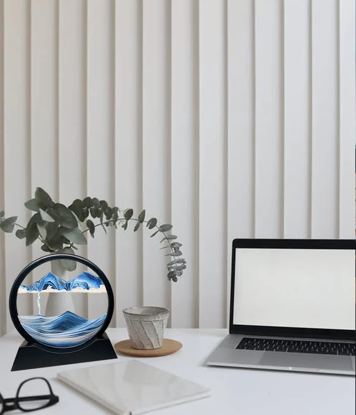 Moving Sand Art Picture, Round Glass 3D Deep Sea Sandscape In Motion Display, Flowing Sand Frame, Sensory Relaxing Desktop Home Office Work Desk Decor