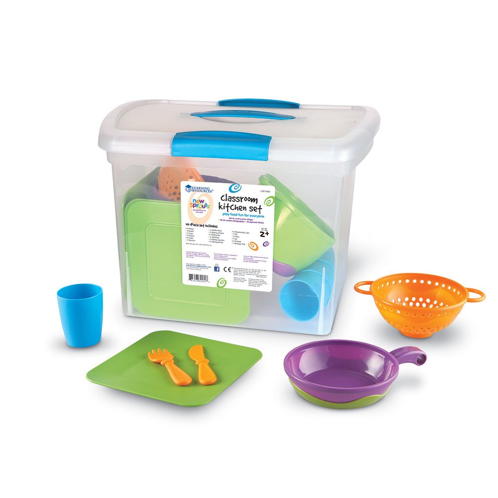 Learning Resources New Sprouts Classroom Kitchen Set - 45 Pieces, Ages 2+ Pretend Play Food for Toddlers, Preschool Learning Toy