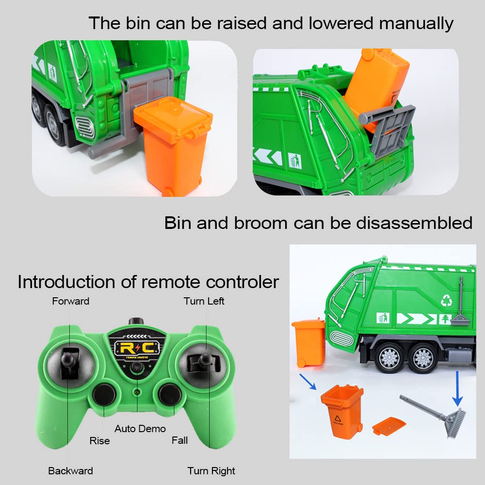 2.4G Rc Garbage Truck Toy With Lights - 6 Channel Remote Control Waste Management Garbage Truck With 2 Rechargeable Batteries, K