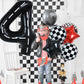 Toniful 40 Inch Race Car 4Th Birthday Balloons Racetrack Number 4 Black Balloons Wheel Tire Balloons Black White Checkered Ballo