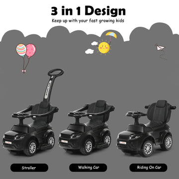 Honey Joy Ride On Push Car, Foot To Floor Ride On Sliding Car Push Handle & Detachable Guardrail, Sound & Lights, Under Seat Storage, Push Cars For Toddlers 1-3, Gift For Kids Boys Girls(Black)