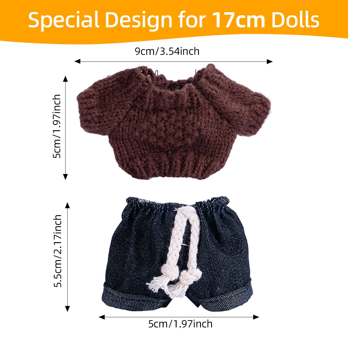 17cm Doll Clothes Set  enhanced Jeans & Knitted Sweater Outfit for 17cm 15cm Dolls  Cute Dress Up Fashion  No Doll Included (E  17cm/15cm)