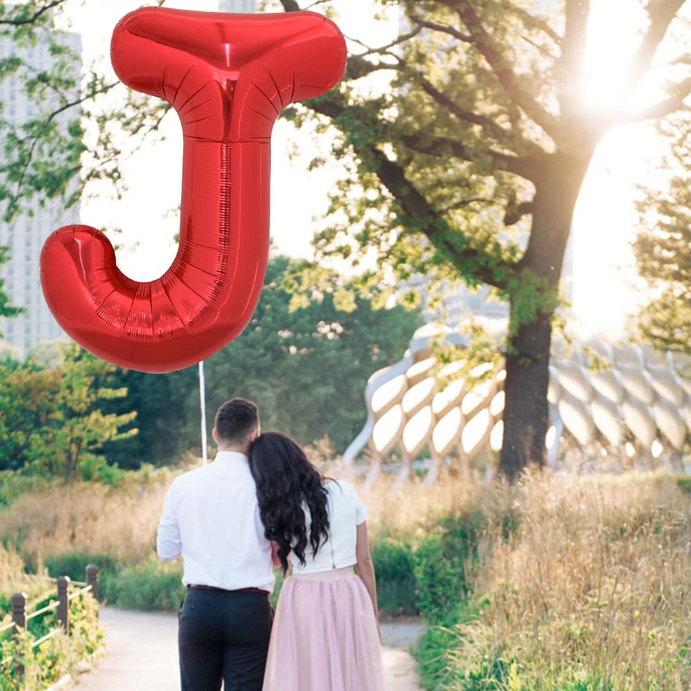 Toniful 40 Inch Large Bright Red Letter Balloons A-Z, Giant Jumbo Helium Foil Mylar Big Letter J Balloons For Birthday Party Ann