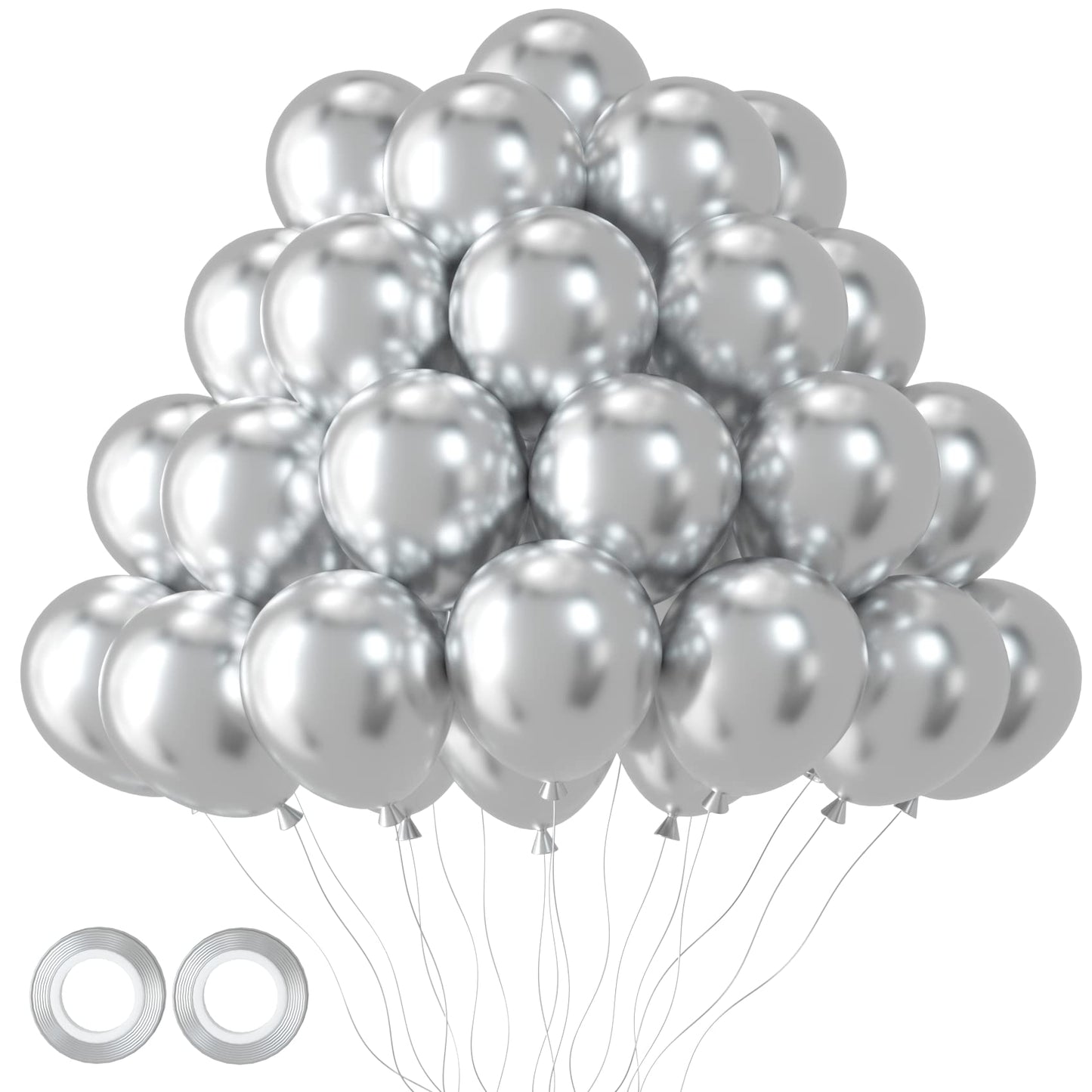 Voircoloria 105Pcs Metallic Silver Balloons 12Inch Party Latex Balloons For Birthday Graduation Baby Shower Wedding Anniversary