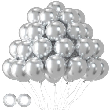 Voircoloria 105Pcs Metallic Silver Balloons 12Inch Party Latex Balloons For Birthday Graduation Baby Shower Wedding Anniversary