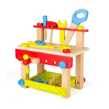 SainSmart Jr. Wooden Bench Wooden Workbench with Tools for Toddlers, Kids Creative Wooden Building Set Construction Toy for 3+ Y
