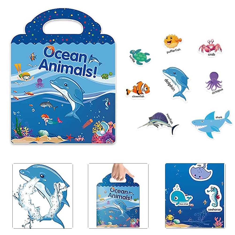 Reusable Sticker Book For Kids, Ocean Stickers Educational Learning Toys Travel Stickers Activity Books For Toddler Girls Boys Age 3+ Birthday Gifts