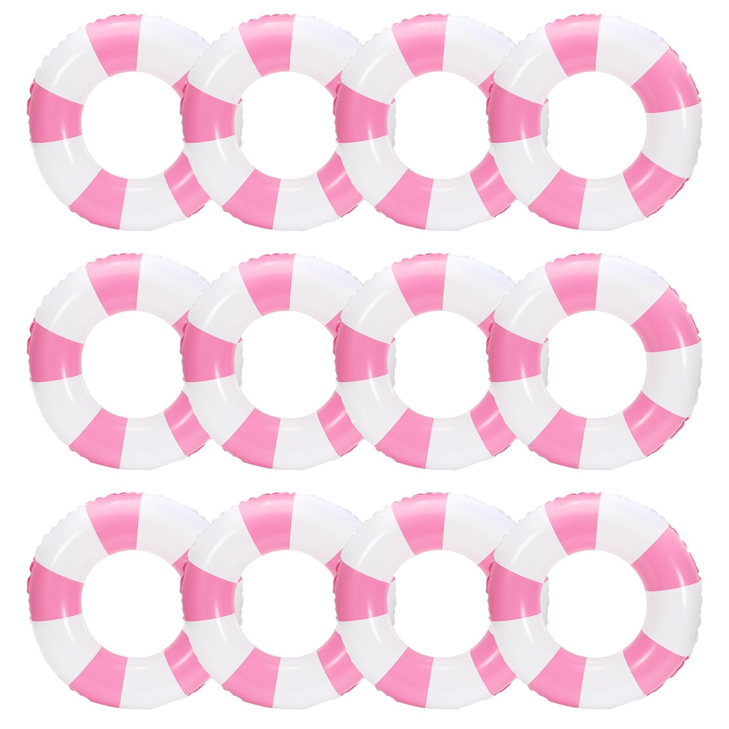 JarThenaAMCS 12Pcs White Pink Inflatable Swimming Float Toy Striped Swim Ring Fun Print Pool Lounger Tube for Teen Boy Girl Summer Swimming Beach Party  22.8 Inch