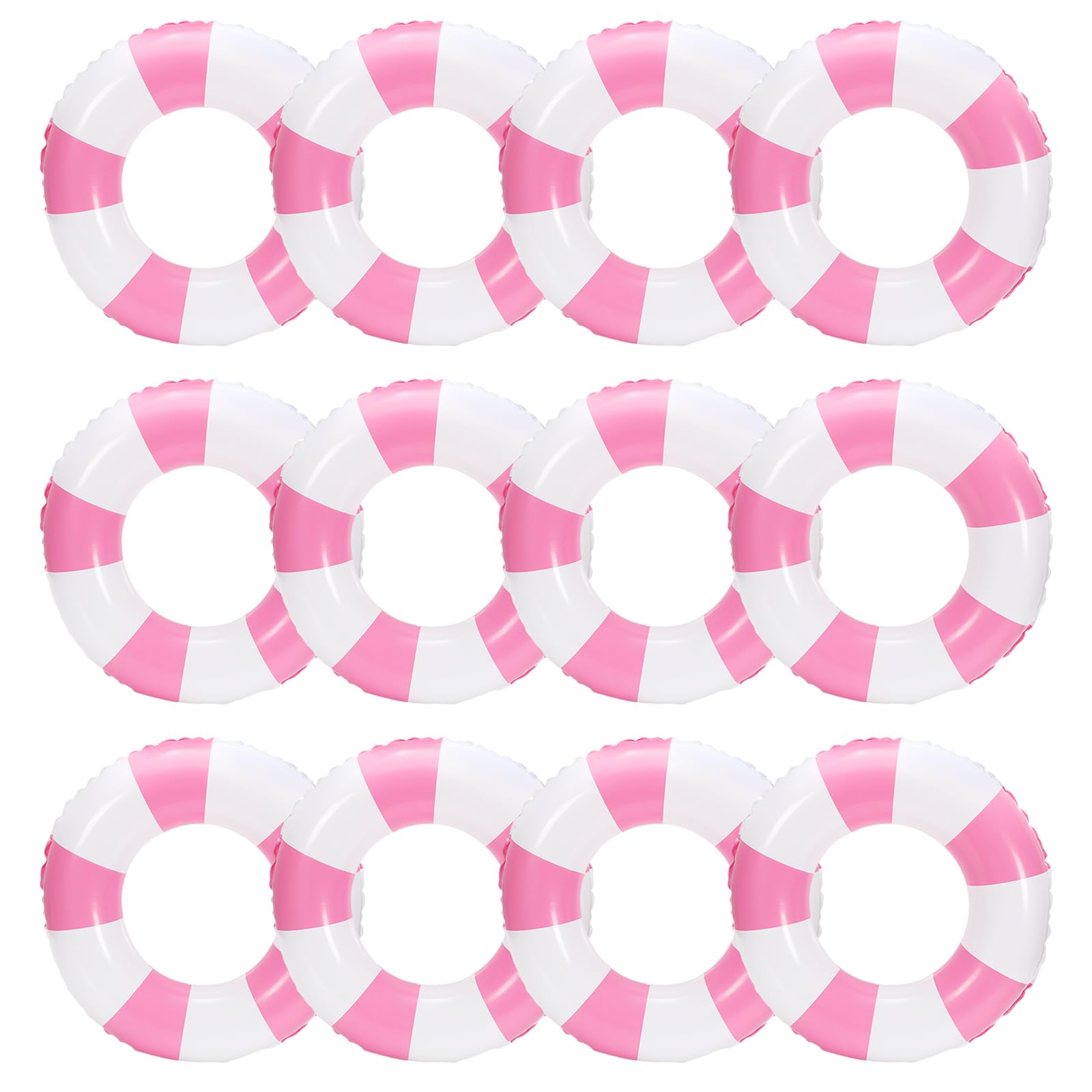 JarThenaAMCS 12Pcs White Pink Inflatable Swimming Float Toy Striped Swim Ring Fun Print Pool Lounger Tube for Teen Boy Girl Summer Swimming Beach Party  22.8 Inch