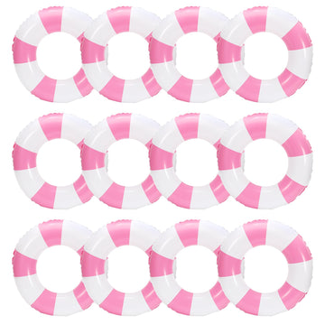 JarThenaAMCS 12Pcs White Pink Inflatable Swimming Float Toy Striped Swim Ring Fun Print Pool Lounger Tube for Teen Boy Girl Summer Swimming Beach Party  22.8 Inch
