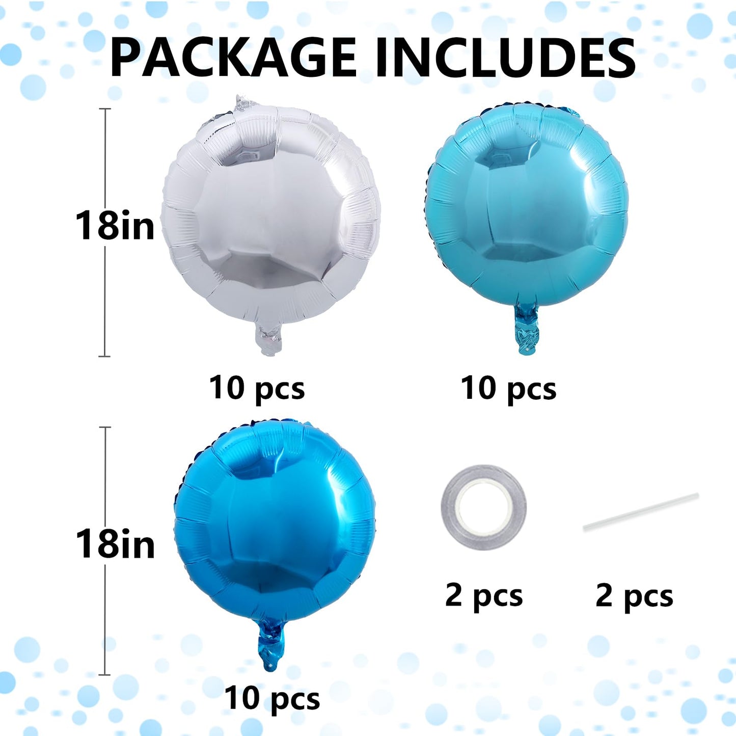 TONIFUL 30Pcs 18 Inch Balloons Large Blue and Silver Round Shape Foil Ballons Big Round Helium Mylar Decorations for Birthday We