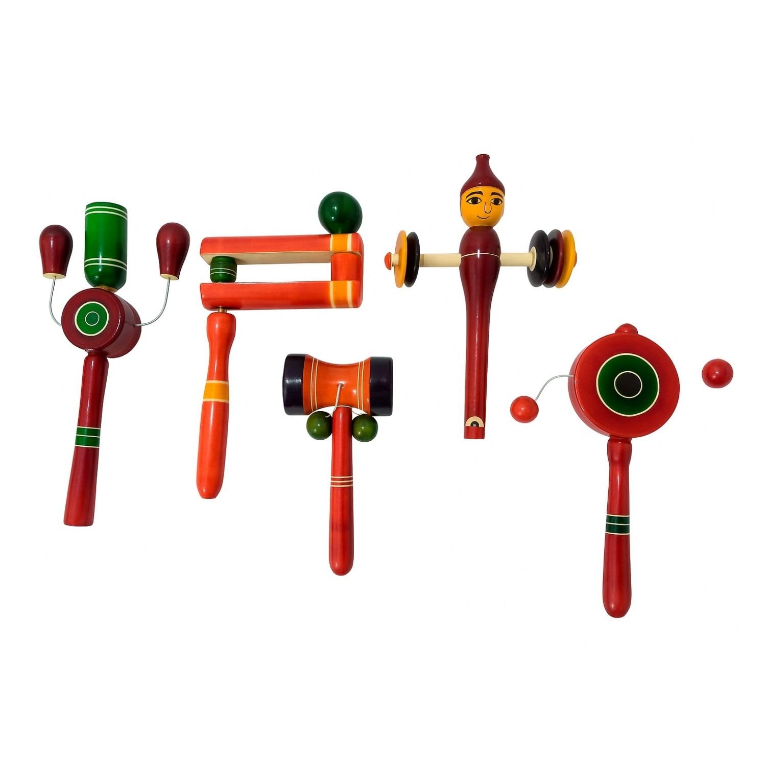 Yamkay Wooden Classic Rattle Set  Pack Of 5 Multicolored Baby Rattles | Safe, NonToxic, EcoFriendly Wooden Toys For Infants |