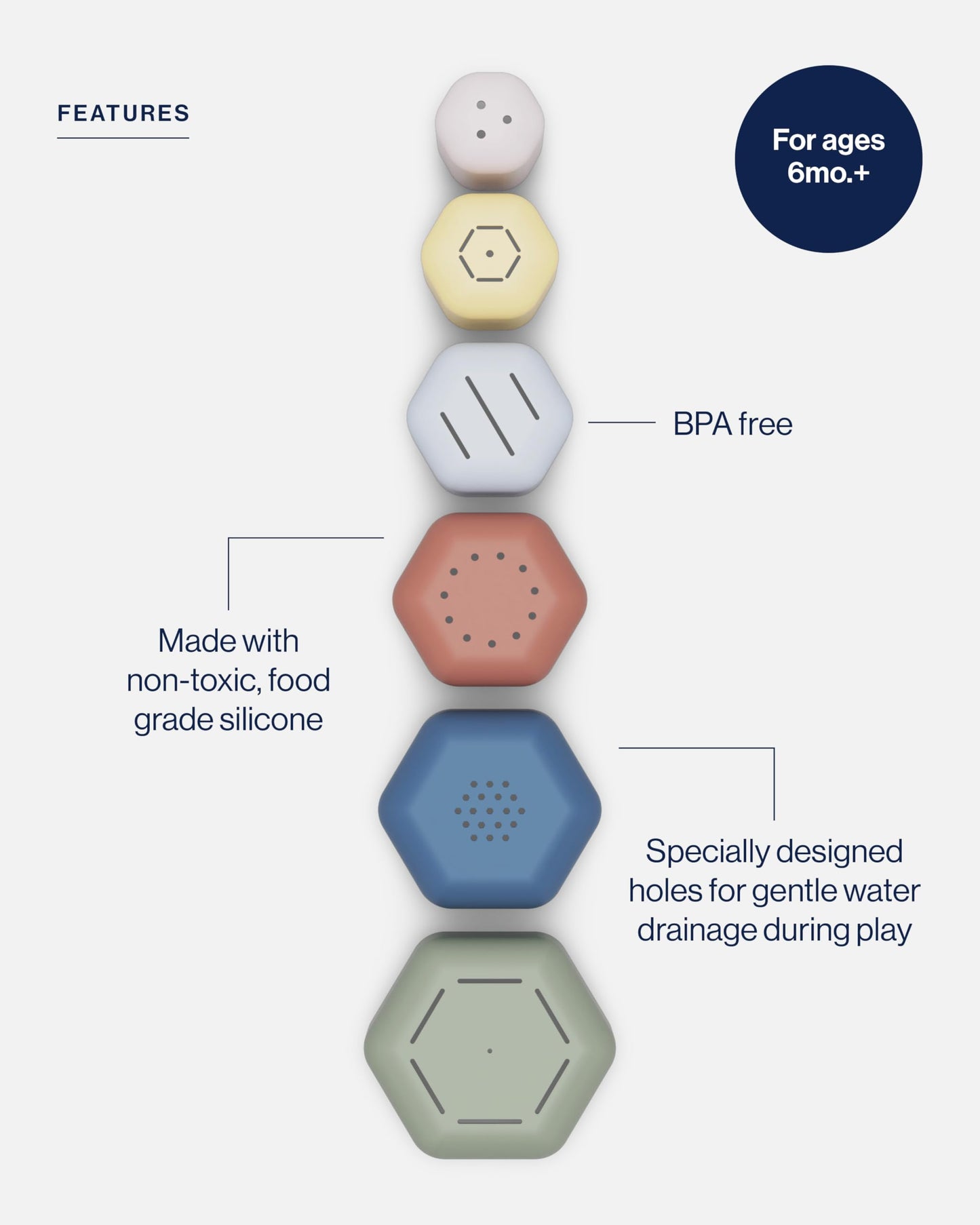 Lalo Stacking Cups - Baby and Toddler Nesting Cups for Bath Time  6 with Openings - Non-Toxic  BPA-Free Silicone Bath Toy  Easy to Clean for 6 Months and Up - Sage