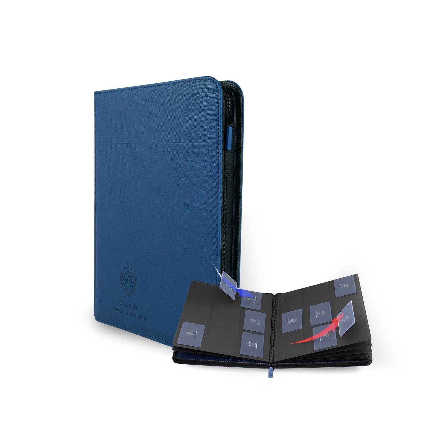 Card Guardian - 9 Pocket enhanced Binder with Zipper for 360 Cards Trading Card Games TCG (Blue) Side Loaded Pockets Perfect for Yugioh Cards MTG Binder Sports Cards