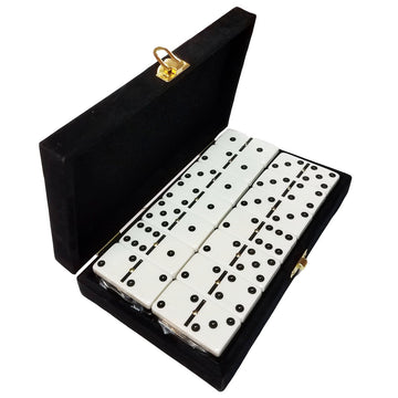 Marion & Co. Domino Double 6 Set - Professional Size White Urea Tiles in Black Velvet Box, Model MC-917
