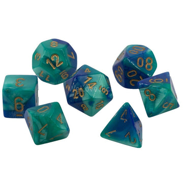 Chessex Manufacturing Chx26459 Blue & Teal Cube Gemini No7 Dice  Gold Numbers - Set Of 7