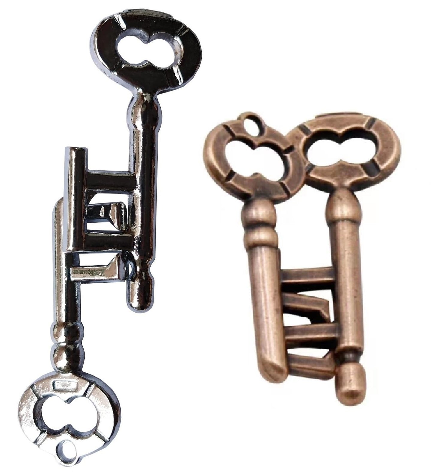 GINFH Brain Teaser 3D Unlock Interlocking Metal Hole Lock Puzzle - mature-themed Educational IQ Toy (Gold Silver Key)
