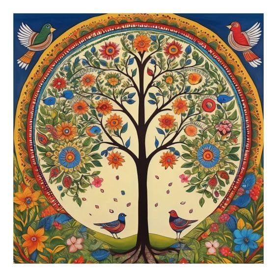 Trexee Paint By Numbers Kit For Kids & Adults (16X20 Inch) Canvas Madhubani Diy Oil Painting Kit