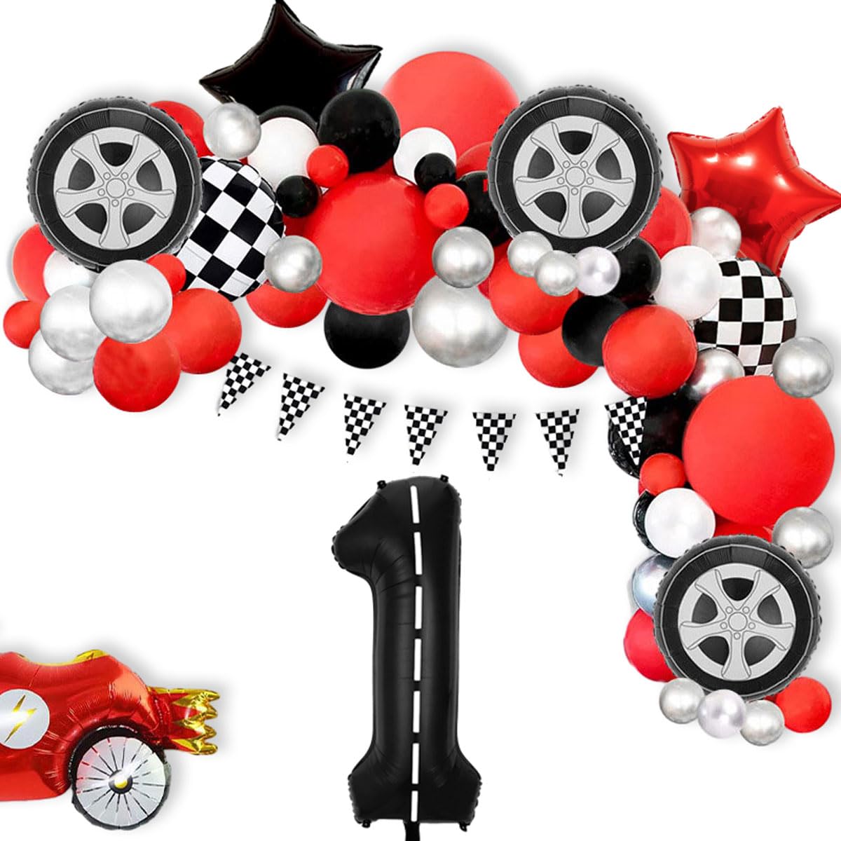 Race Car Birthday Balloons Decorations, 40 Inch Racetrack Black Number 1 Balloons, Large Mylar Black 1 Balloon For 1St Birthday