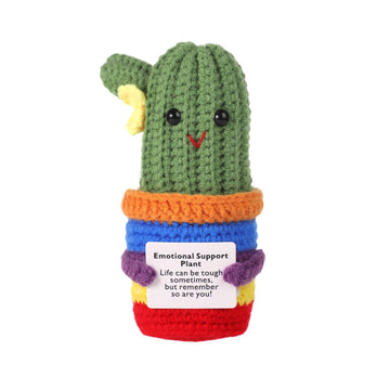 Lasuroa Funny Positive Cactus, 5.1 Inch Emotional Support Plush Crochet Potato Plant Knitted Doll Toy With Encouragement Card Wool Gift Decoration For Party, Birthdays, Mexican Cinco De Mayo Fiesta