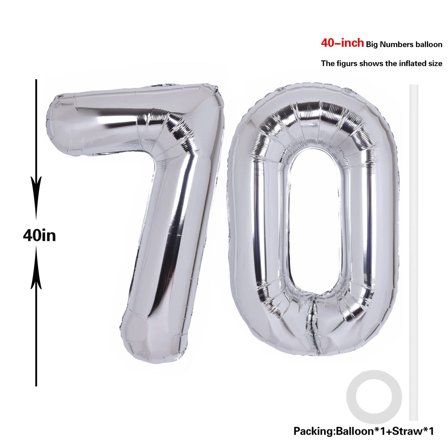 40 Inch Number 70 Balloon Silver Jumbo Giant Big Large Number 70 Foil Mylar Silver Balloons 70Th Birthday Party Anniversary Deco