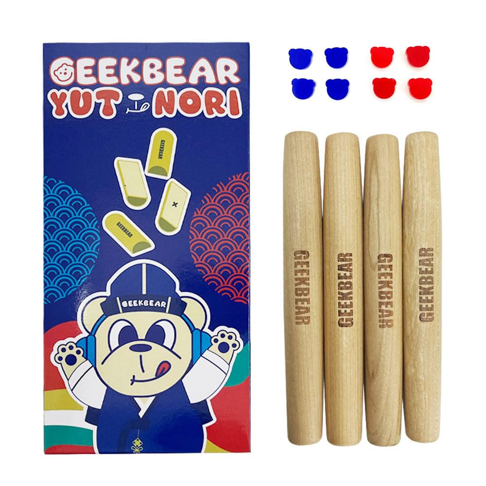 Geekbear Yutnori Board Game - Korean Board Game Yunnori- Traditional Korean Folk Game With Yuts - Traditional Korean Family Game With Woodsticks - Korea Yut Nori Game
