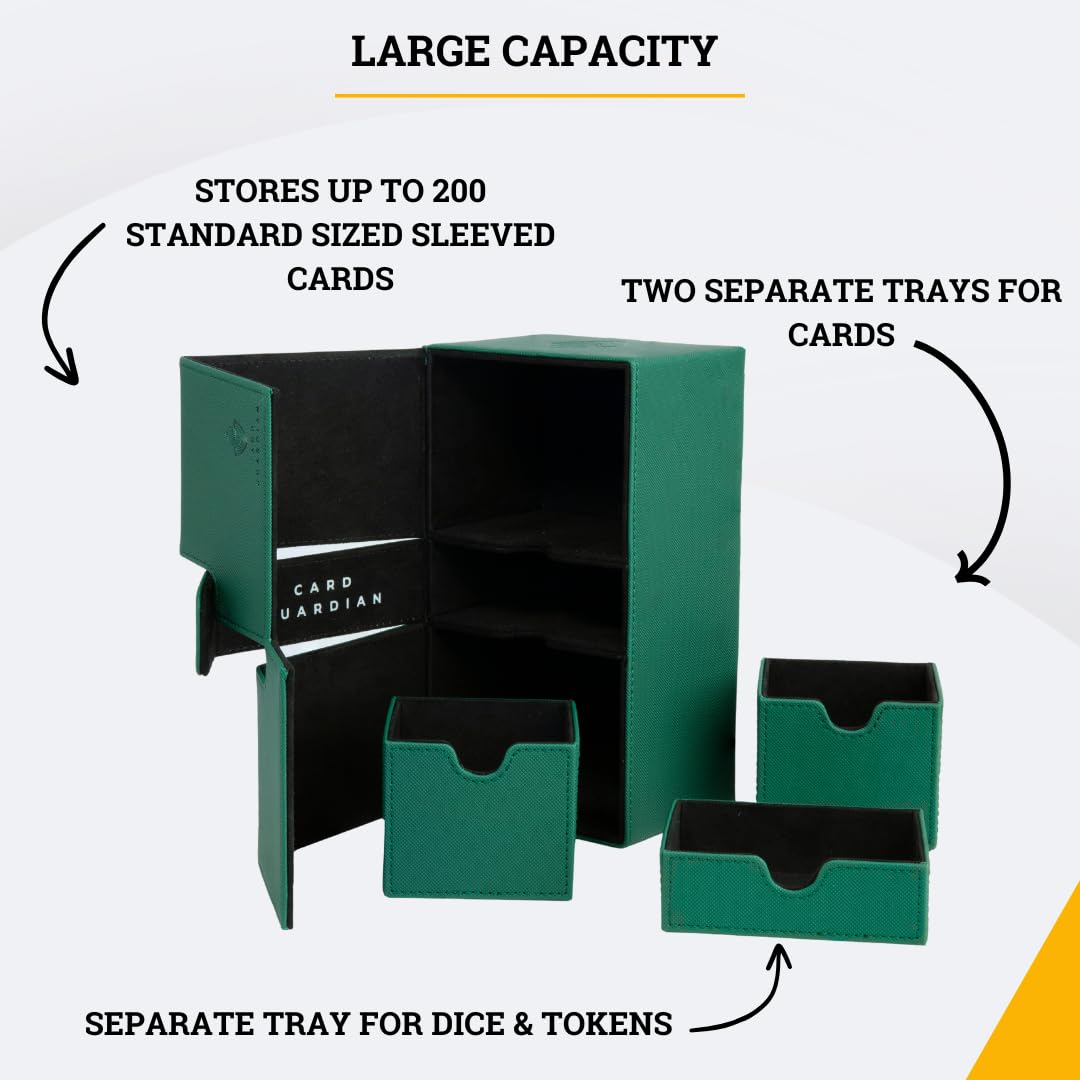Card Guardian - Premium Double Deck Box (Green) For 200+ Cards Trading Card Games Tcg Perfect For Magic The Gathering (Mtg), Commander Deck, Yugioh Deck Box, Sports Card Storage Boxes