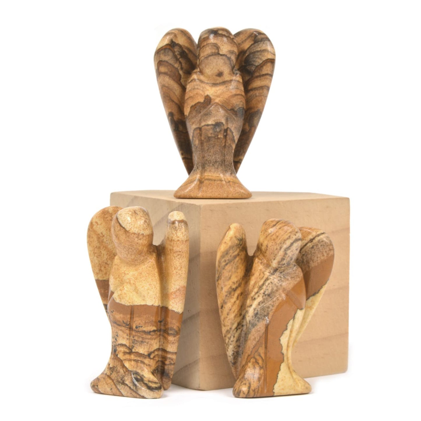 Carved Picture Jasper Gemstone Peace Angel Pocket Guardian Angelhealing Statue 2 Inch