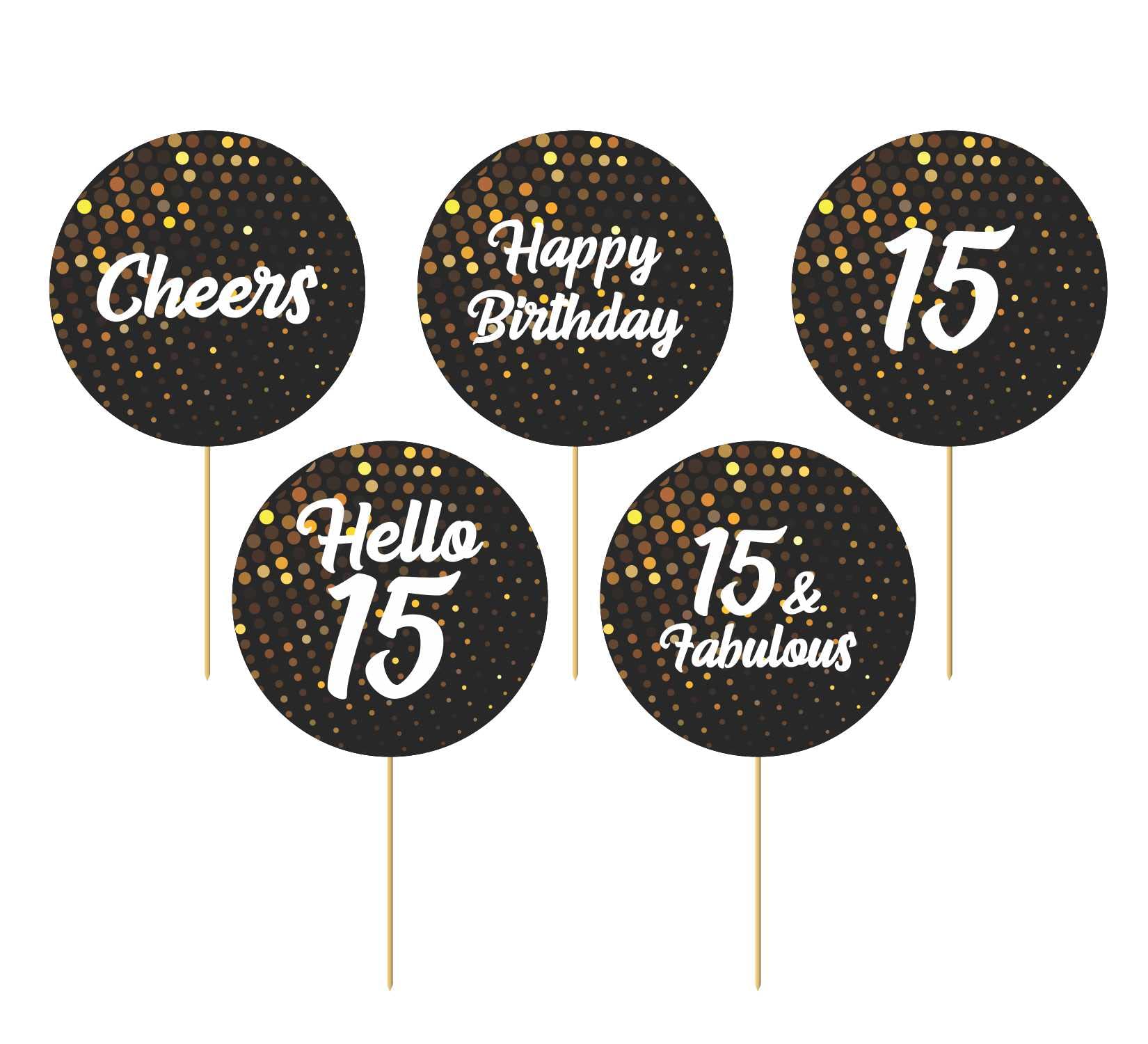 Svm Craft Printed Cheers To 15 Years Cup Cake Topper (Pack Of 50) 15 Anniversary/ Birthday Cake Topper Party Decoration (15Th) 
