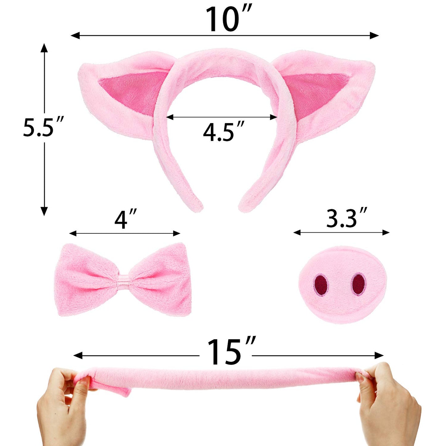 Norme Pig Costume Set - Ears  Nose  Tail  and Bow Tie Pink Fancy Dress Kit Accessories for Kids Halloween Party  Mardi Gras  Carnival Dress up Play