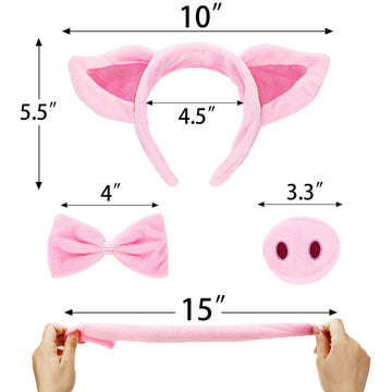 Norme Pig Costume Set - Ears  Nose  Tail  and Bow Tie Pink Fancy Dress Kit Accessories for Kids Halloween Party  Mardi Gras  Carnival Dress up Play