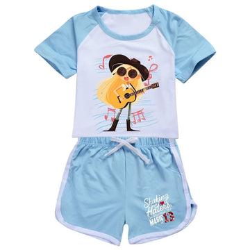 Hecendolame Short Sleeve cute Costume Princess suit Kids Children Girls T-shirt and Shorts Outfit Sets Light blue to 7-8years