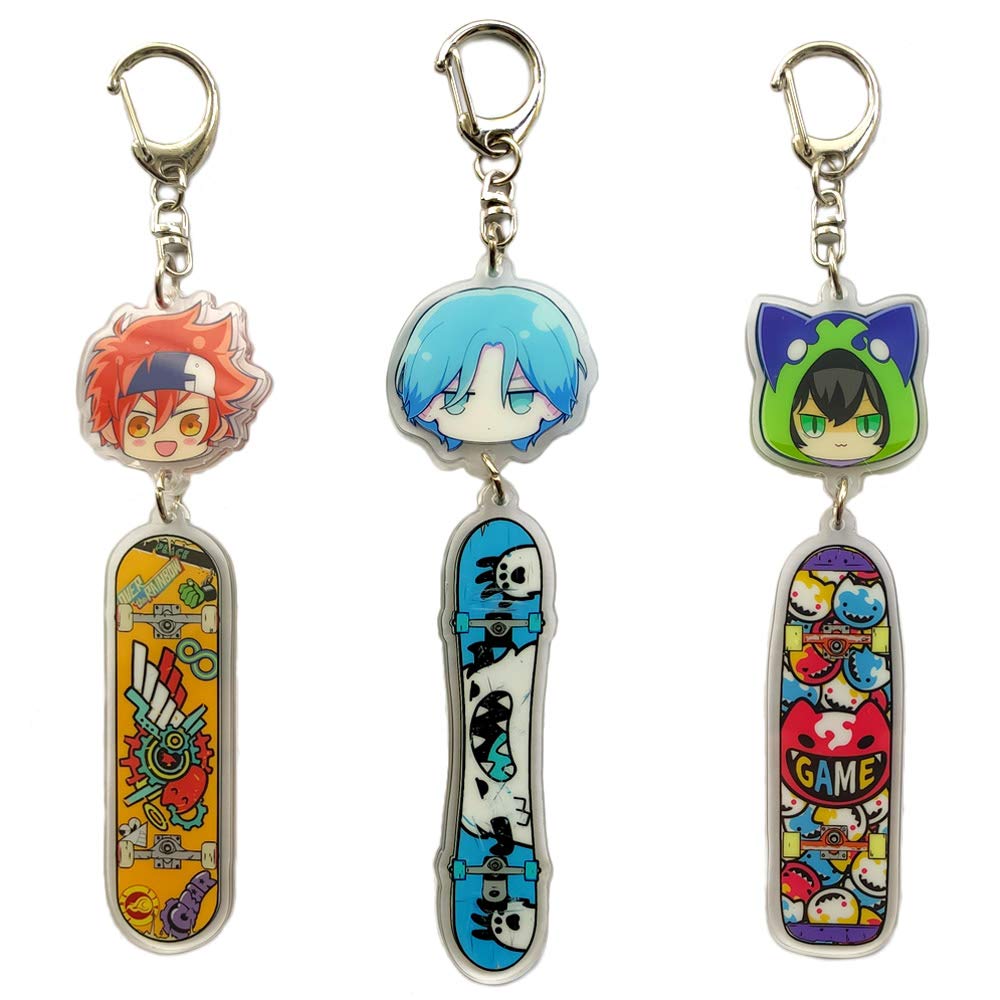 JCvCX 3pcs Dualside Skateboard Keychains Cute Skateboard Keychain Car Key Ring Tag