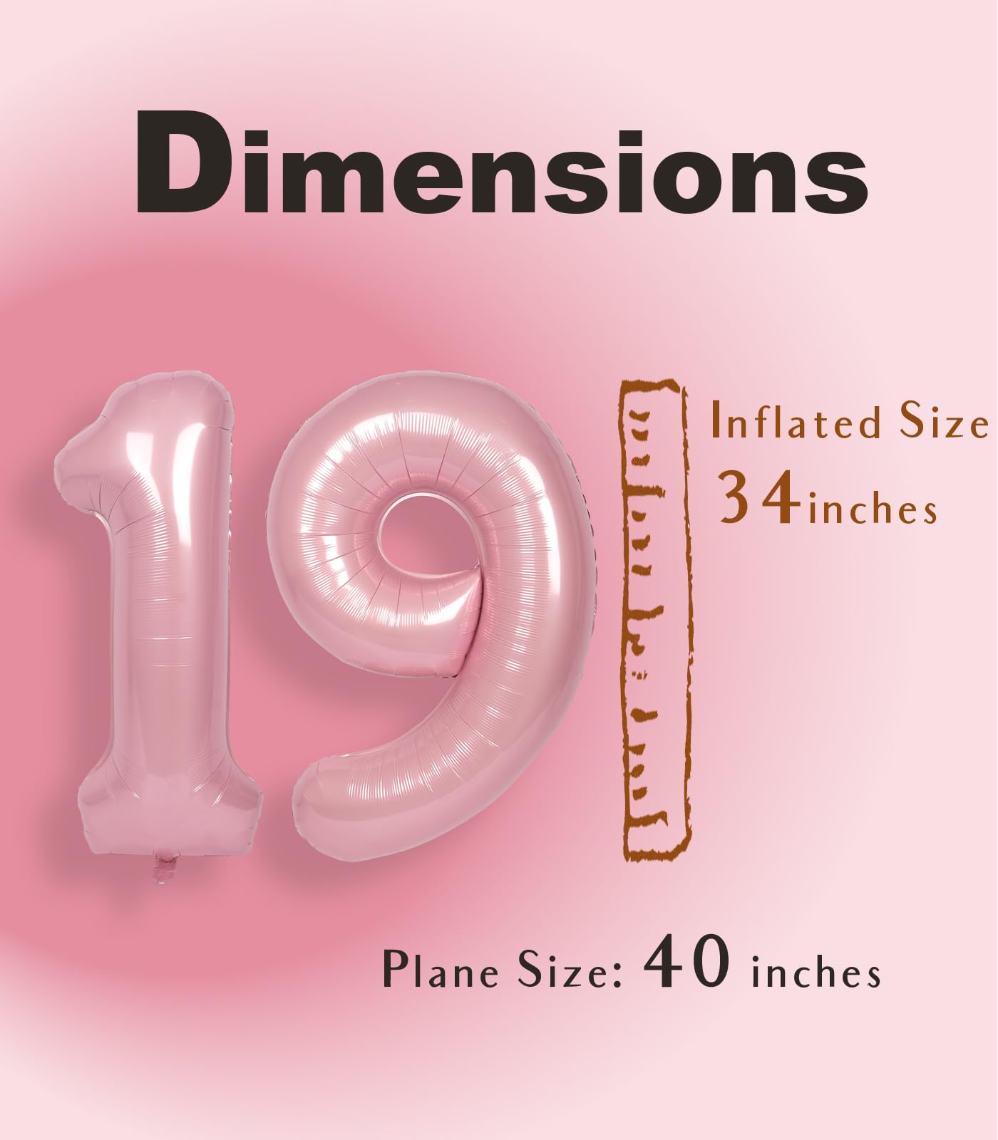 SUWEN 40 Inch Pink Foil Number Balloons 0-9 Jumbo Mylar Birthday Party Decorations for Girls, Women, and 19th Anniversary Supplies
