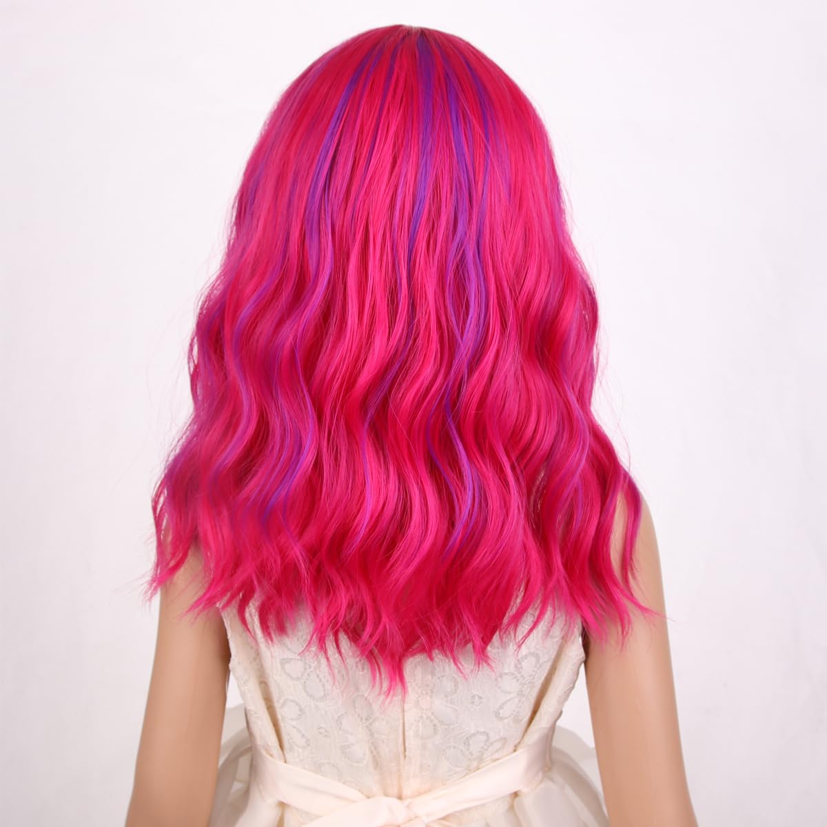 Pattnium Rose Mixed Purple Wig For Kids Child Magenta Wig With Bangs Girls Neon Pink Wig Cosplay Halloween Party Costume Wig