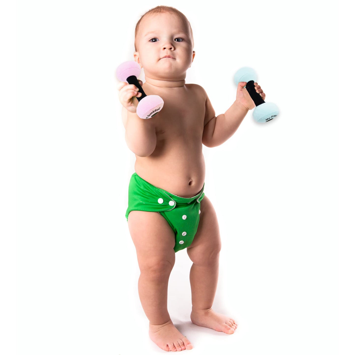June Garden 6' My First Dumbbell - Plush Baby Rattle Toy - Safe Soft Barbell Workout Toy For Infants Boys And Girls - Pink