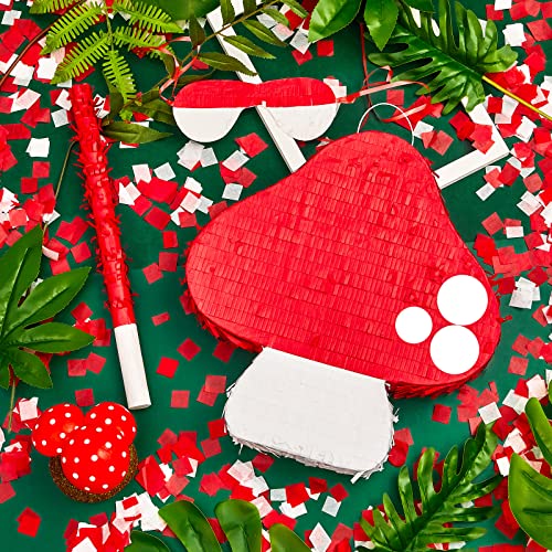 Lewtemi Mushroom Piñata 3D Mushroom Shaped Piñata Mushroom Party Favor With Blindfold Bat Confetti For Forest Jungle Fairy Theme Woodland Birthday Party Baby Shower Garden Decor, 14.9 X 14.1 X 2.95'