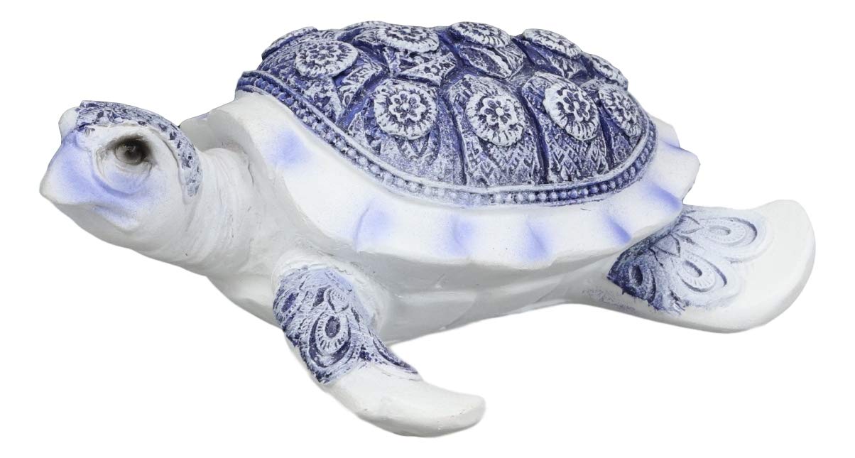 Ebros Terracotta Blue And White Feng Shui Celestial Sea Turtle Statue 4.5' Wide Talisman Of Stability And Fortune Lucky Tortoise Figurine Decorative Zen Turtles Tortoises