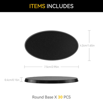 30Pcs Textured Plastic Black Oval Miniature Bases, Model Base For Gaming Miniatures Or Wargames Table Top Games