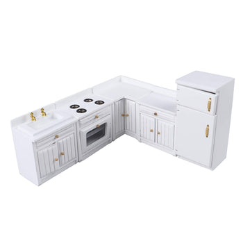 Haomian Dollhouse Kitchen Furniture Kit 1:12 Dollhouse Miniature Furniture Wooden Kitchen Cabinet Fridge Set Kitchen Dining Room Furniture For 1:12 Dollhouse Miniatures Scenes Accessories (C)