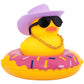Wonuu Car Rubber Duck, Yellow Duck Decoration Dashboard With Sun Hat Swim Ring Necklace Sunglasses For Car Dashboard Decorations, Purple Cowboy Hat-Purple Donut